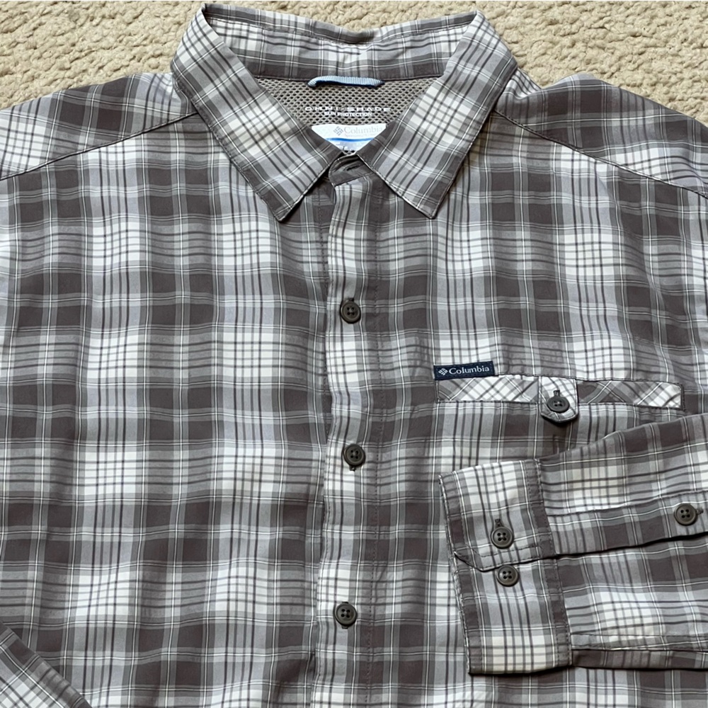 Columbia Men's Omni-Shade Sun Protection Plaid Button Down Long Sleeve Shirt Sz